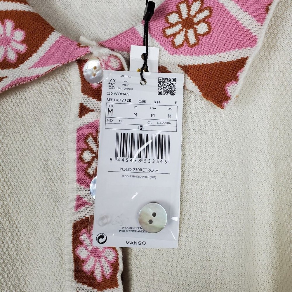 NWOT Mango Womens Knit floral polo Sweater M - Picture 5 of 12
